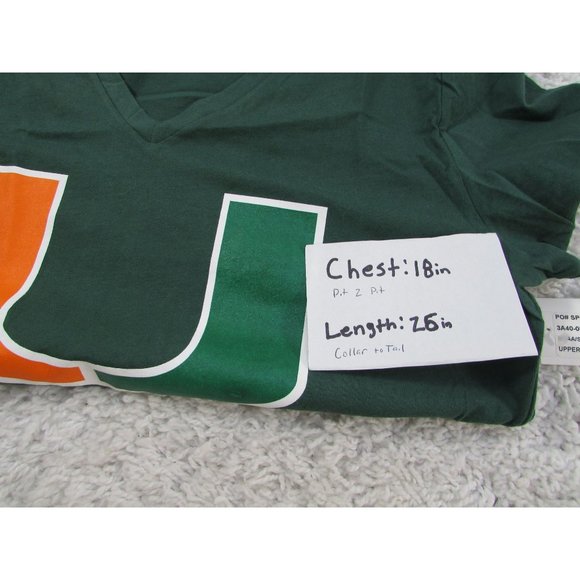 Miami Hurricanes Fanatics Branded Women's Size M Team Logo V-Neck T-Shirt-Green - Picture 8 of 8